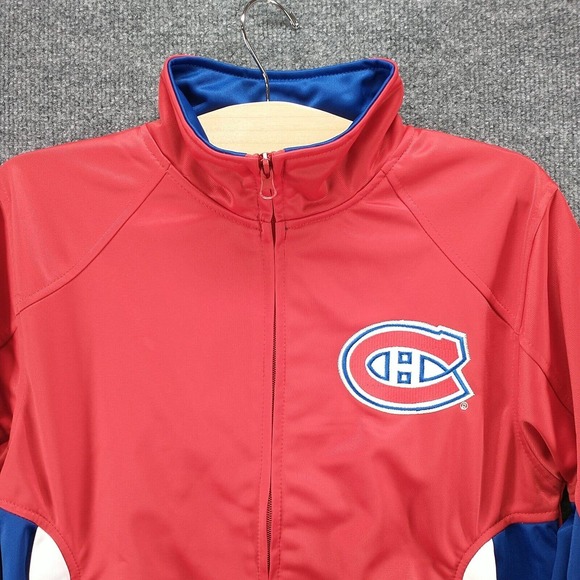 NHL Boys Montreal Canadiens Full Zip Jacket Medium Red Blue Raglan Embroidered - Picture 3 of 14